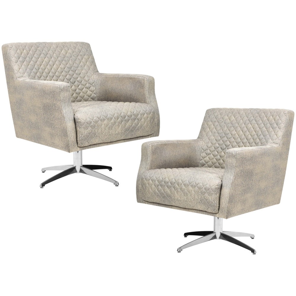 Kit 02 Poltronas Decorativas Base Evo Diva D02 Tressê Linho Champagne Mesclado D-478 - Lyam Decor