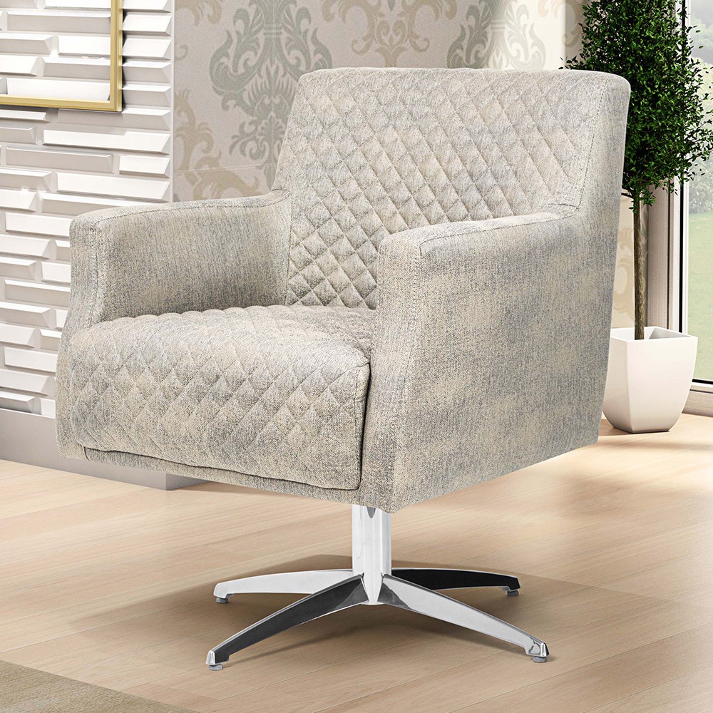 Kit 02 Poltronas Decorativas Base Evo Diva D02 Tressê Linho Champagne Mesclado D-478 - Lyam Decor