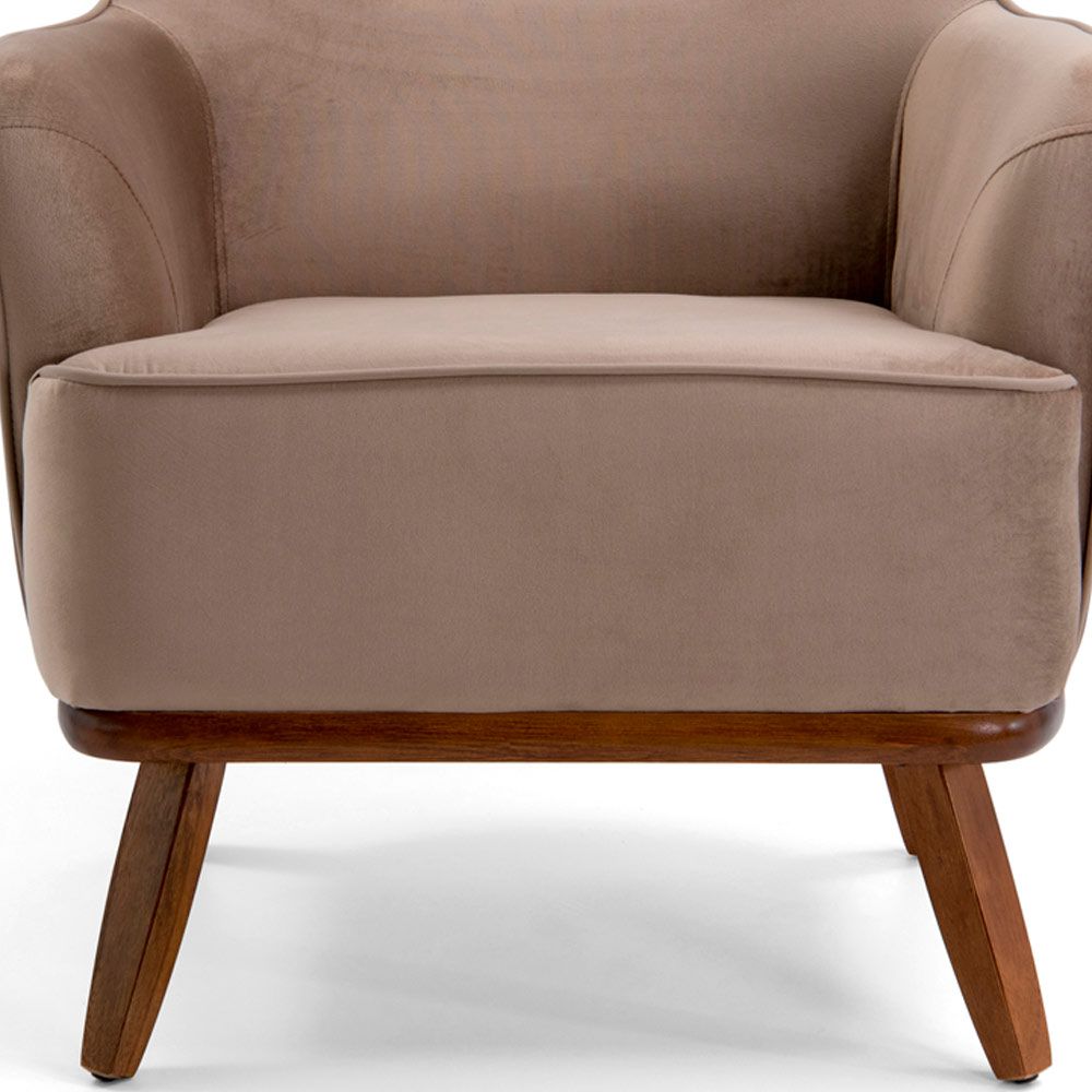 Kit 02 Poltronas Decorativas Base Fixa de Madeira Isabella D02 Veludo Importado Bege Escuro C-68 -Lyam Decor