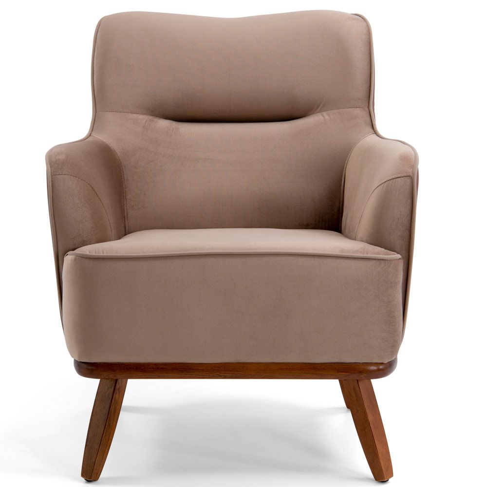 Kit 02 Poltronas Decorativas Base Fixa de Madeira Isabella D02 Veludo Importado Bege Escuro C-68 -Lyam Decor