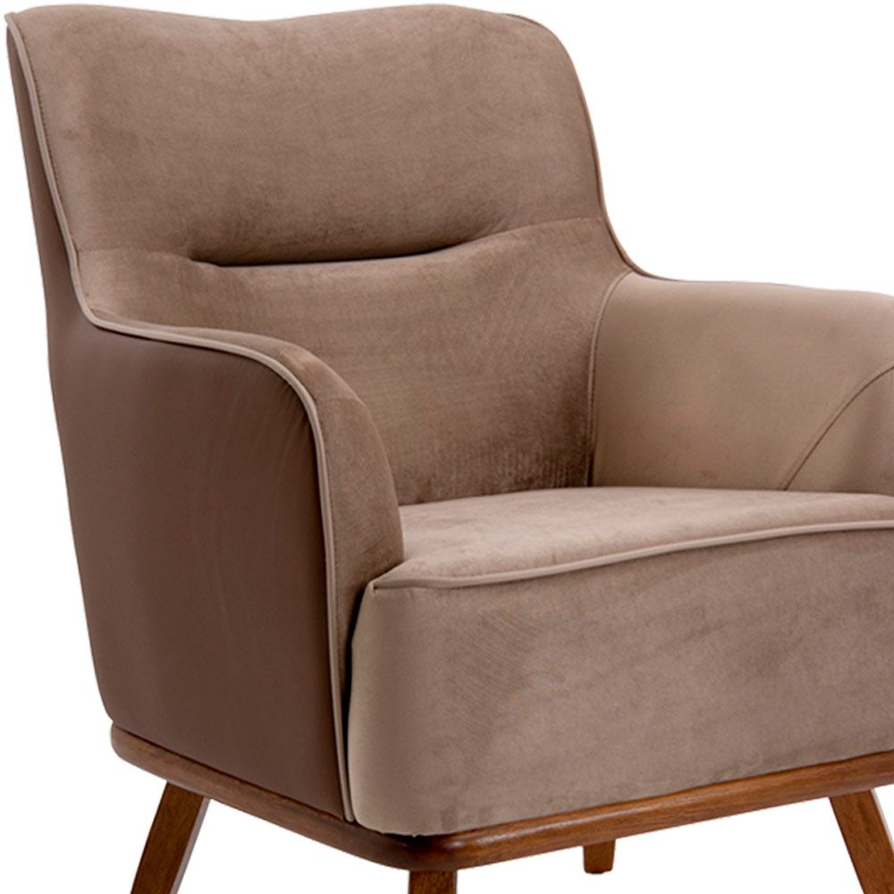 Kit 02 Poltronas Decorativas Base Fixa de Madeira Isabella D02 Veludo Importado Bege Escuro C-68 -Lyam Decor