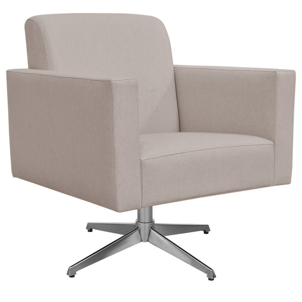 Kit 02 Poltronas Decorativas Base Giratória Para Sala de Estar Helô L02 Linho Bege - Lyam Decor