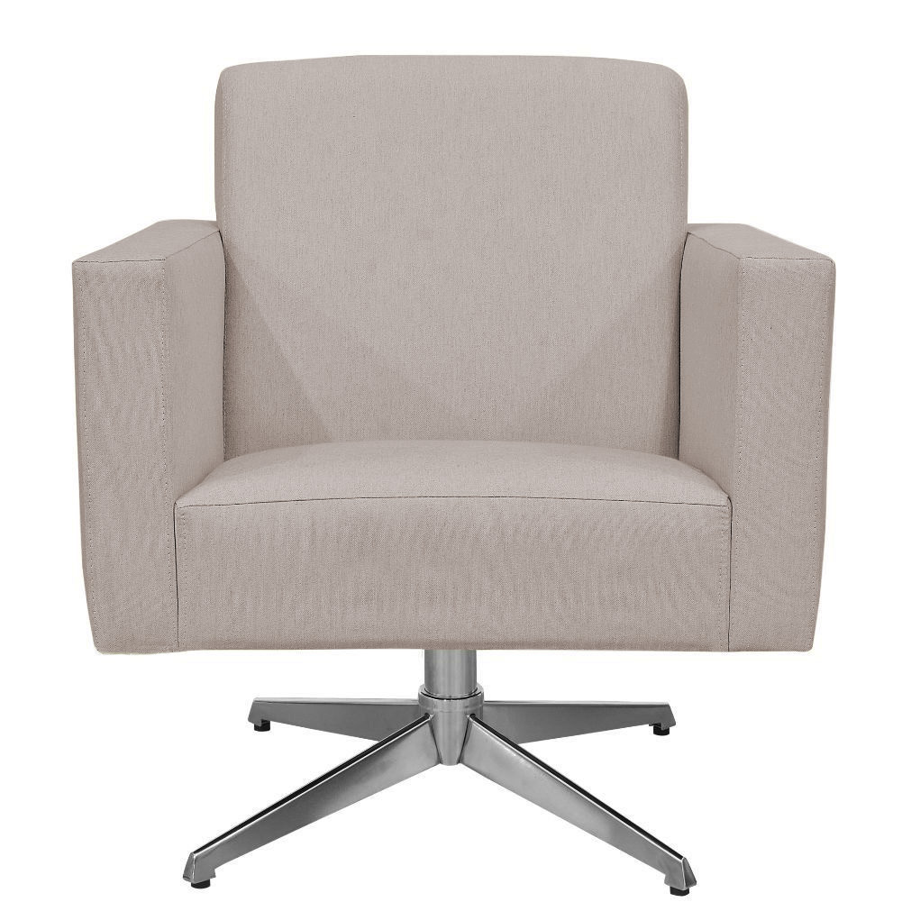 Kit 02 Poltronas Decorativas Base Giratória Para Sala de Estar Helô L02 Linho Bege - Lyam Decor