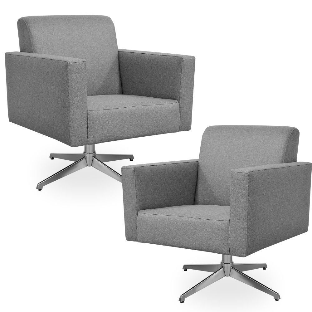 Kit 02 Poltronas Decorativas Base Giratória Para Sala de Estar Helô L02 Linho Cinza Escuro - Lyam Decor