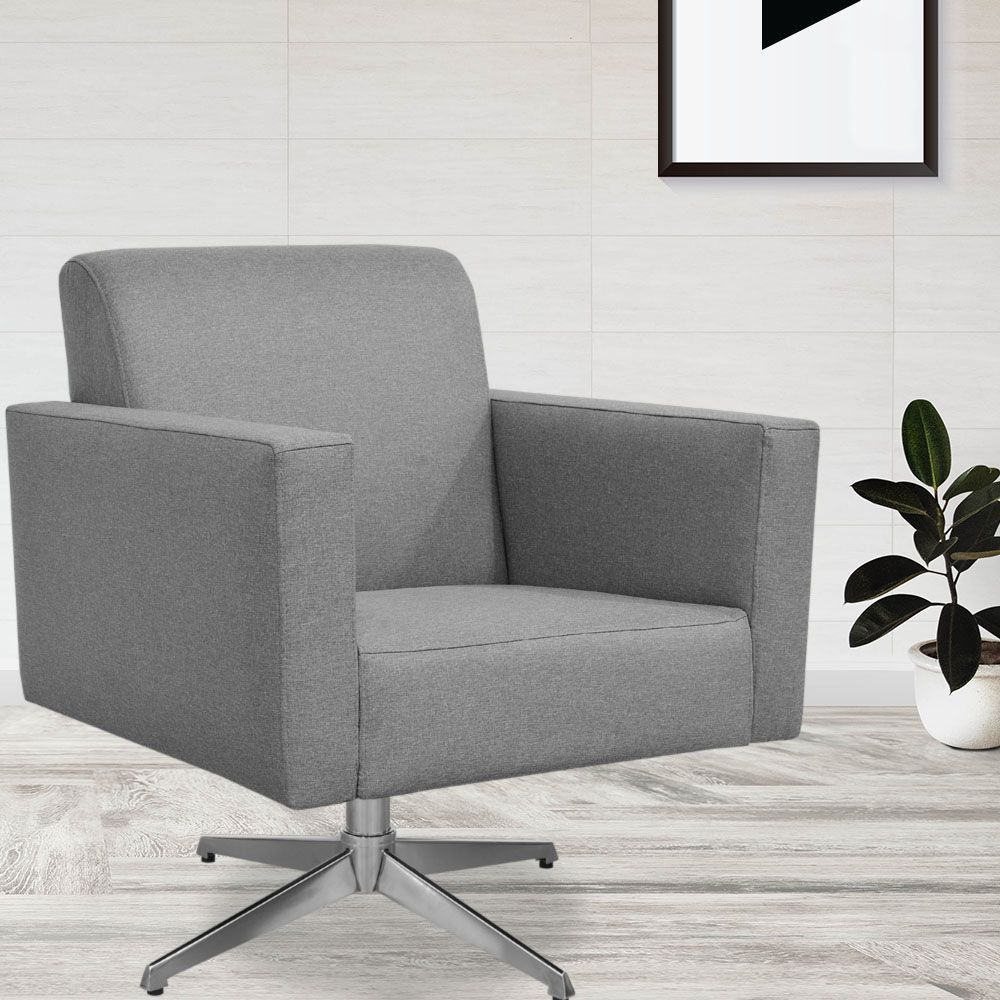 Kit 02 Poltronas Decorativas Base Giratória Para Sala de Estar Helô L02 Linho Cinza Escuro - Lyam Decor