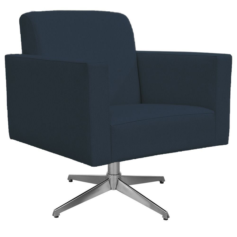 Kit 02 Poltronas Decorativas Base Giratória Para Sala de Estar Helô L02 Suede Azul Marinho - Lyam Decor