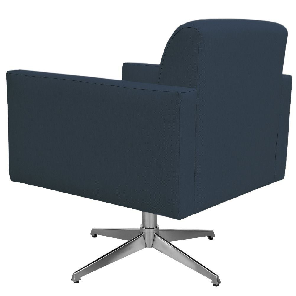 Kit 02 Poltronas Decorativas Base Giratória Para Sala de Estar Helô L02 Suede Azul Marinho - Lyam Decor