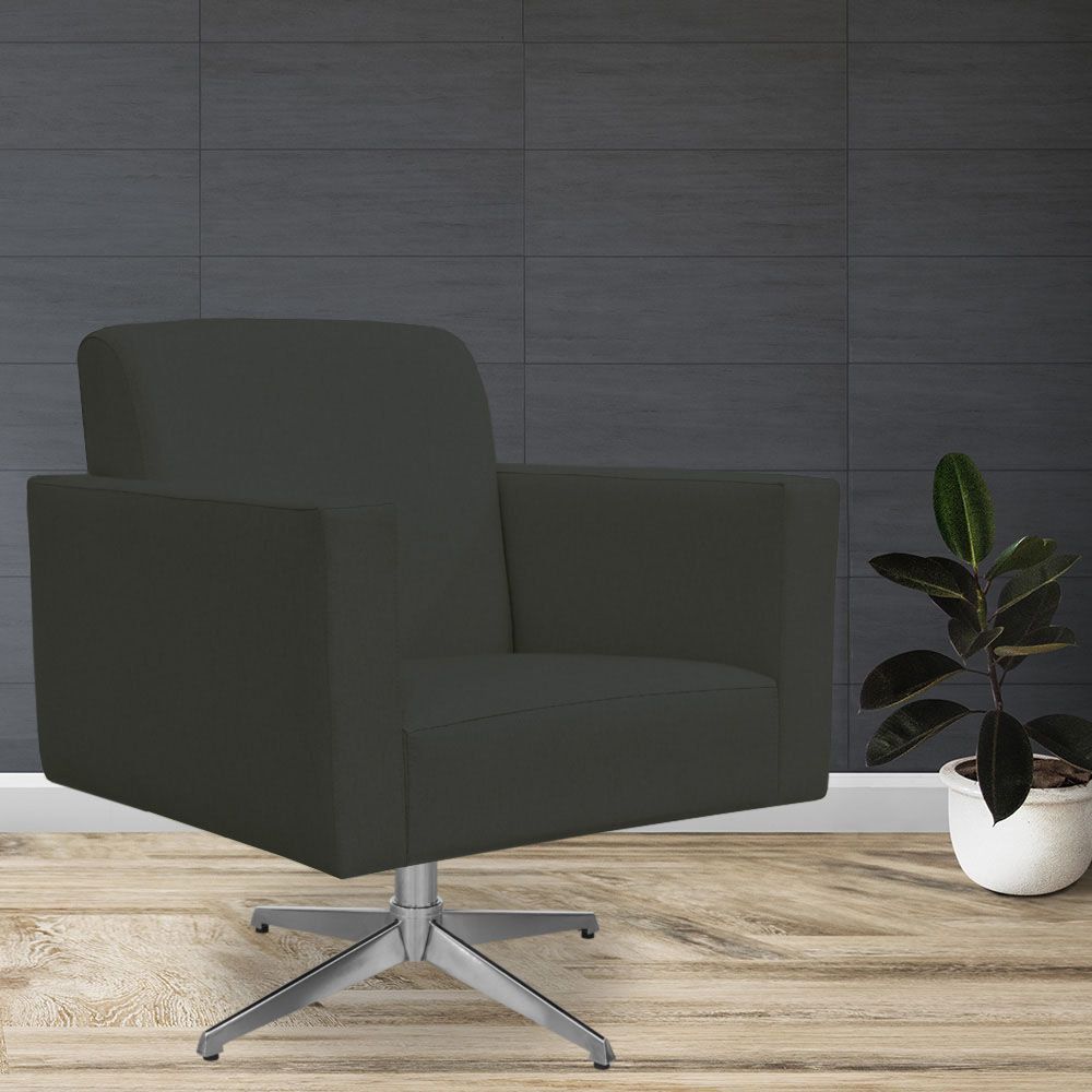 Kit 02 Poltronas Decorativas Base Giratória Para Sala de Estar Helô L02 Suede Cinza - Lyam Decor