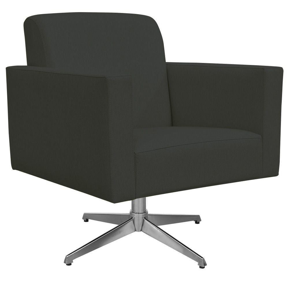 Kit 02 Poltronas Decorativas Base Giratória Para Sala de Estar Helô L02 Suede Cinza - Lyam Decor