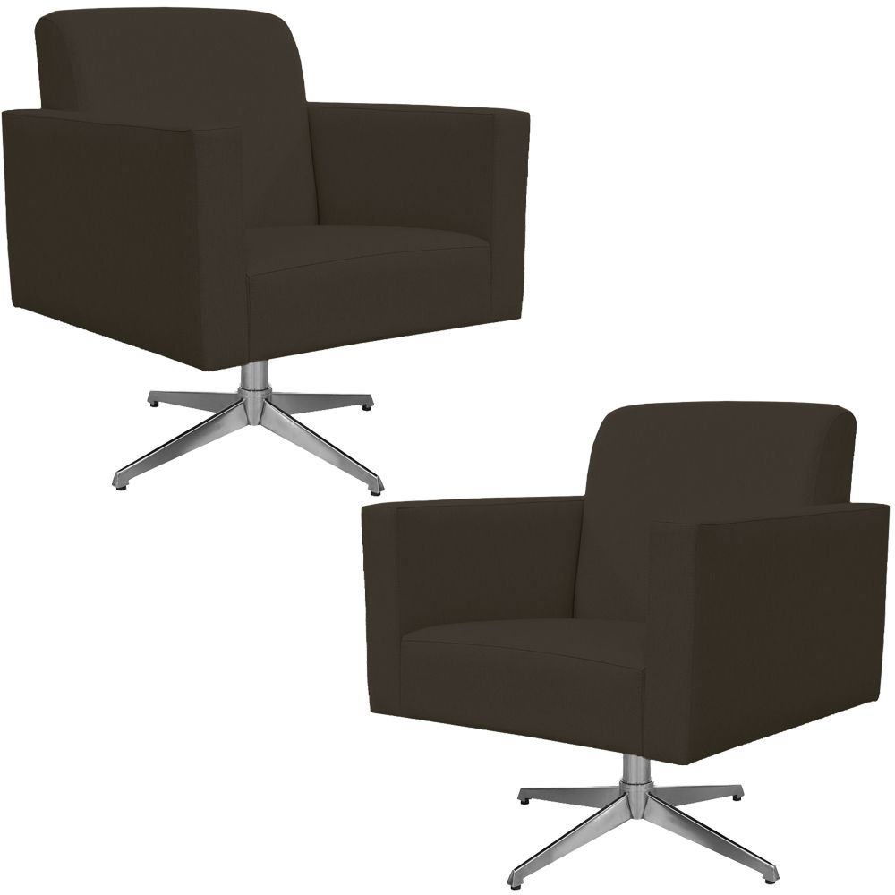 Kit 02 Poltronas Decorativas Base Giratória Para Sala de Estar Helô L02 Suede Marrom - Lyam Decor