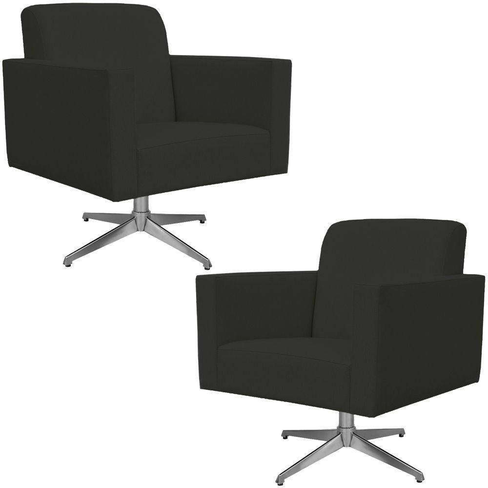 Kit 02 Poltronas Decorativas Base Giratória Para Sala de Estar Helô L02 Suede Preto - Lyam Decor