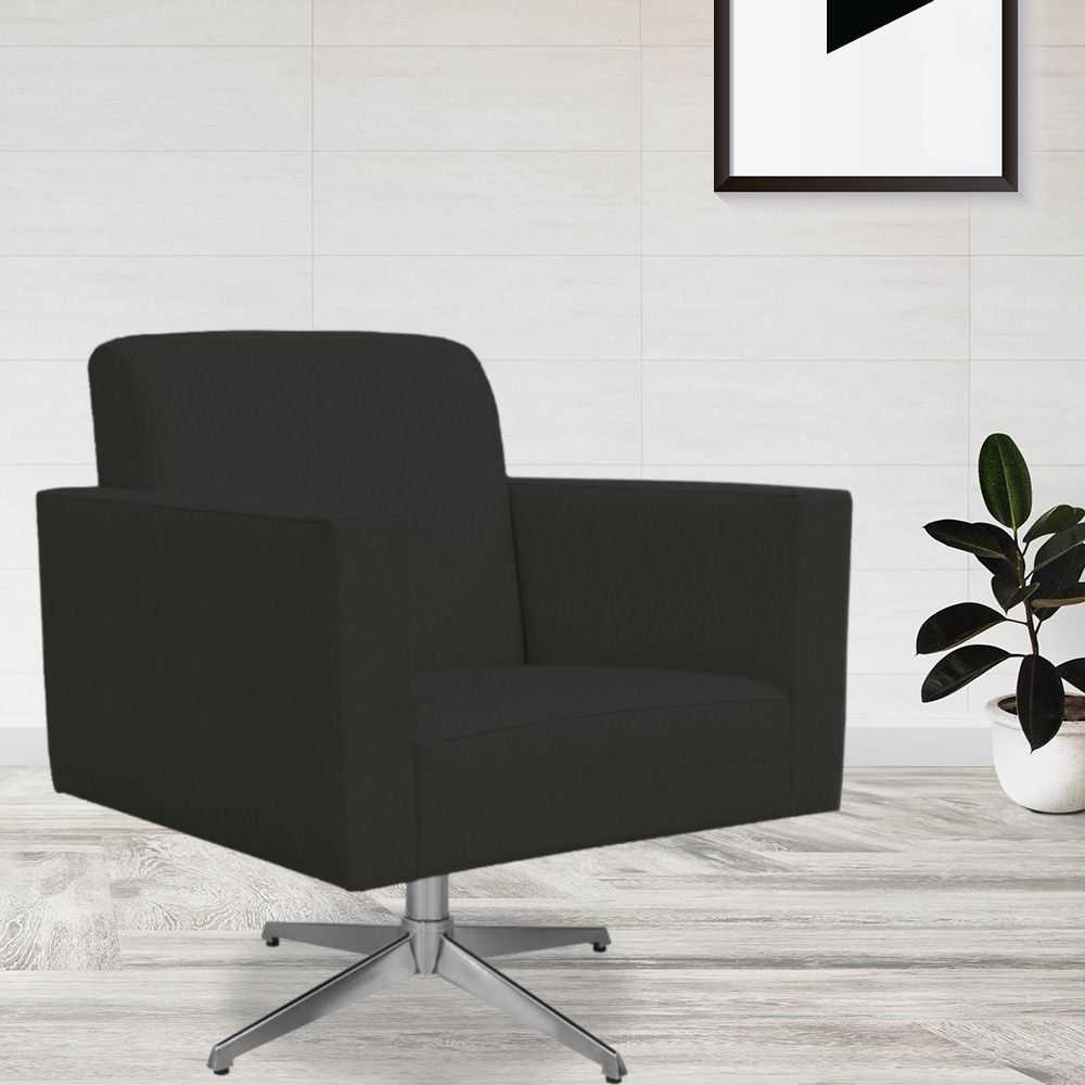 Kit 02 Poltronas Decorativas Base Giratória Para Sala de Estar Helô L02 Suede Preto - Lyam Decor