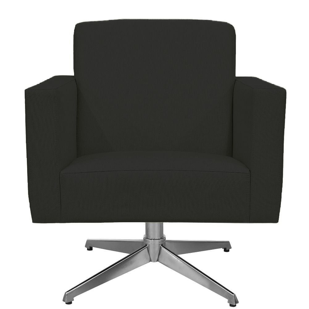 Kit 02 Poltronas Decorativas Base Giratória Para Sala de Estar Helô L02 Suede Preto - Lyam Decor