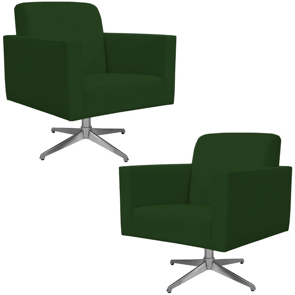 Kit 02 Poltronas Decorativas Base Giratória Para Sala de Estar Helô L02 Suede Verde Musgo - Lyam Decor