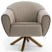 Kit 02 Poltronas Decorativas Base Giratória de Madeira Nina D02 Tressê Bege Rústico D-470 - Lyam Decor