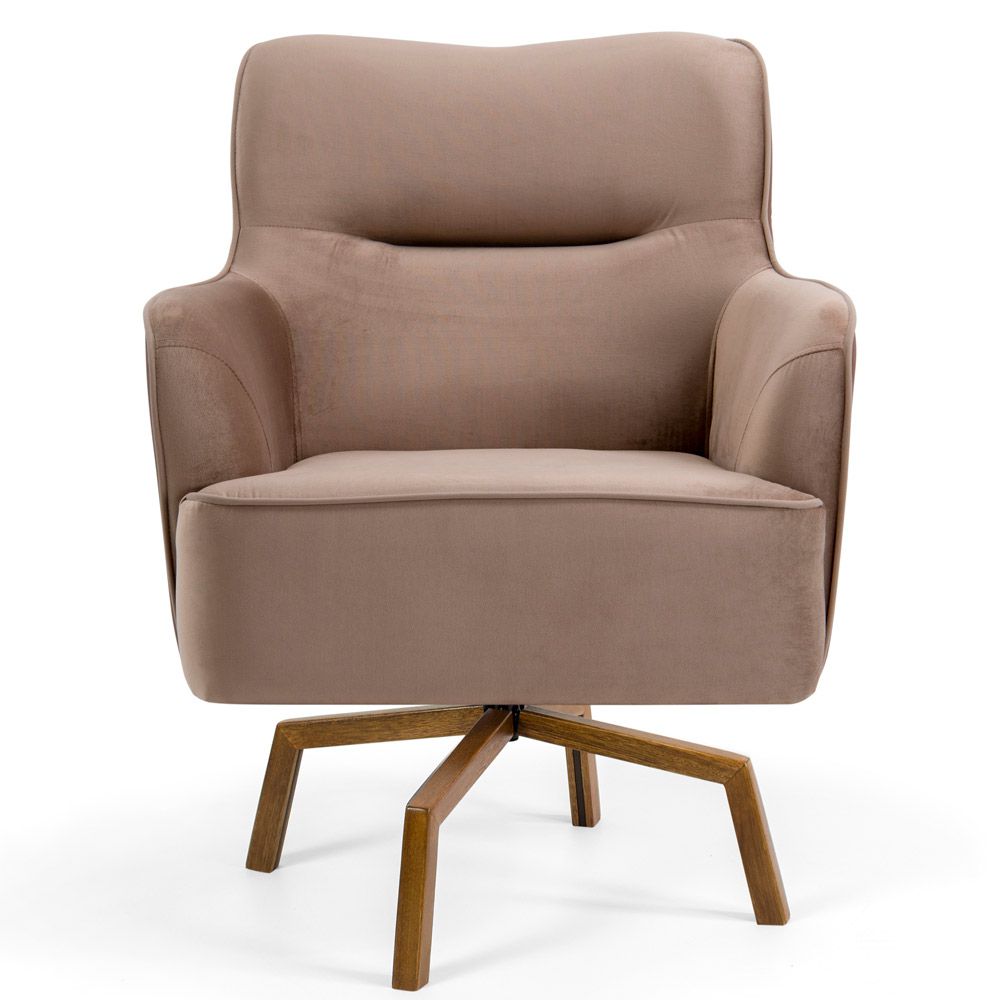 Kit 02 Poltronas Decorativas Base Ka Giratória Isabella D02 Veludo Importado Bege Escuro B-68 -Lyam Decor