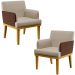 Kit 02 Poltronas Decorativas Base Mel Beatriz W01 Linho Bege Couríssimo Marrom - Lyam Decor