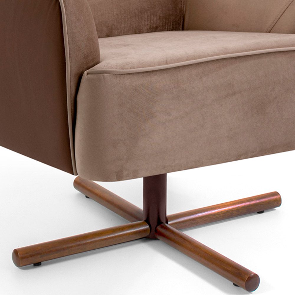 Kit 02 Poltronas Decorativas Base X Giratória Isabella D02 Veludo Importado Bege Escuro B-68 -Lyam Decor