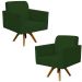 Kit 02 Poltronas Decorativas Base de Madeira Helô L02 Suede Verde Musgo - Lyam Decor