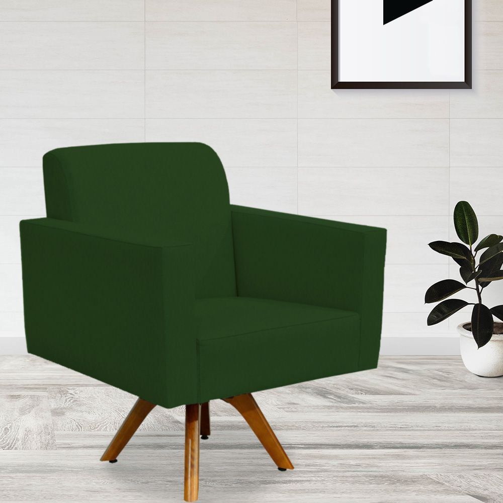 Kit 02 Poltronas Decorativas Base de Madeira Helô L02 Suede Verde Musgo - Lyam Decor