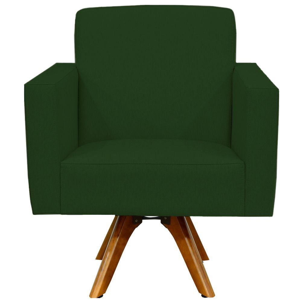 Kit 02 Poltronas Decorativas Base de Madeira Helô L02 Suede Verde Musgo - Lyam Decor