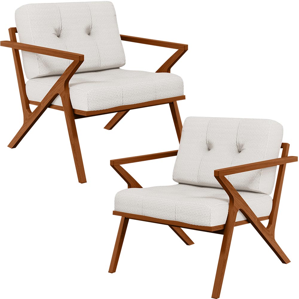 Kit 02 Poltronas Decorativas Com Cintas De Corano Laís B04 Bouclê Cru - Lyam Decor