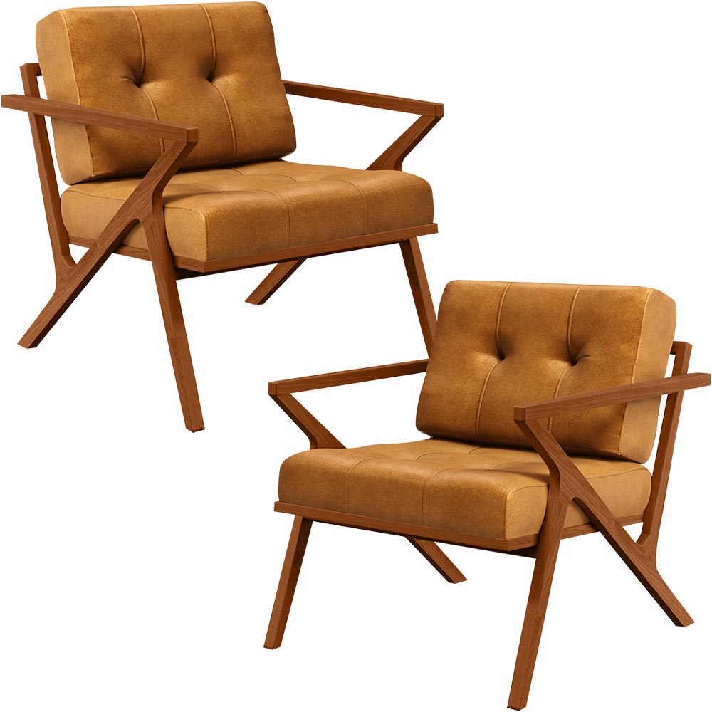 Kit 02 Poltronas Decorativas Com Cintas De Corano Laís B04 Couríssimo Whisky - Lyam Decor