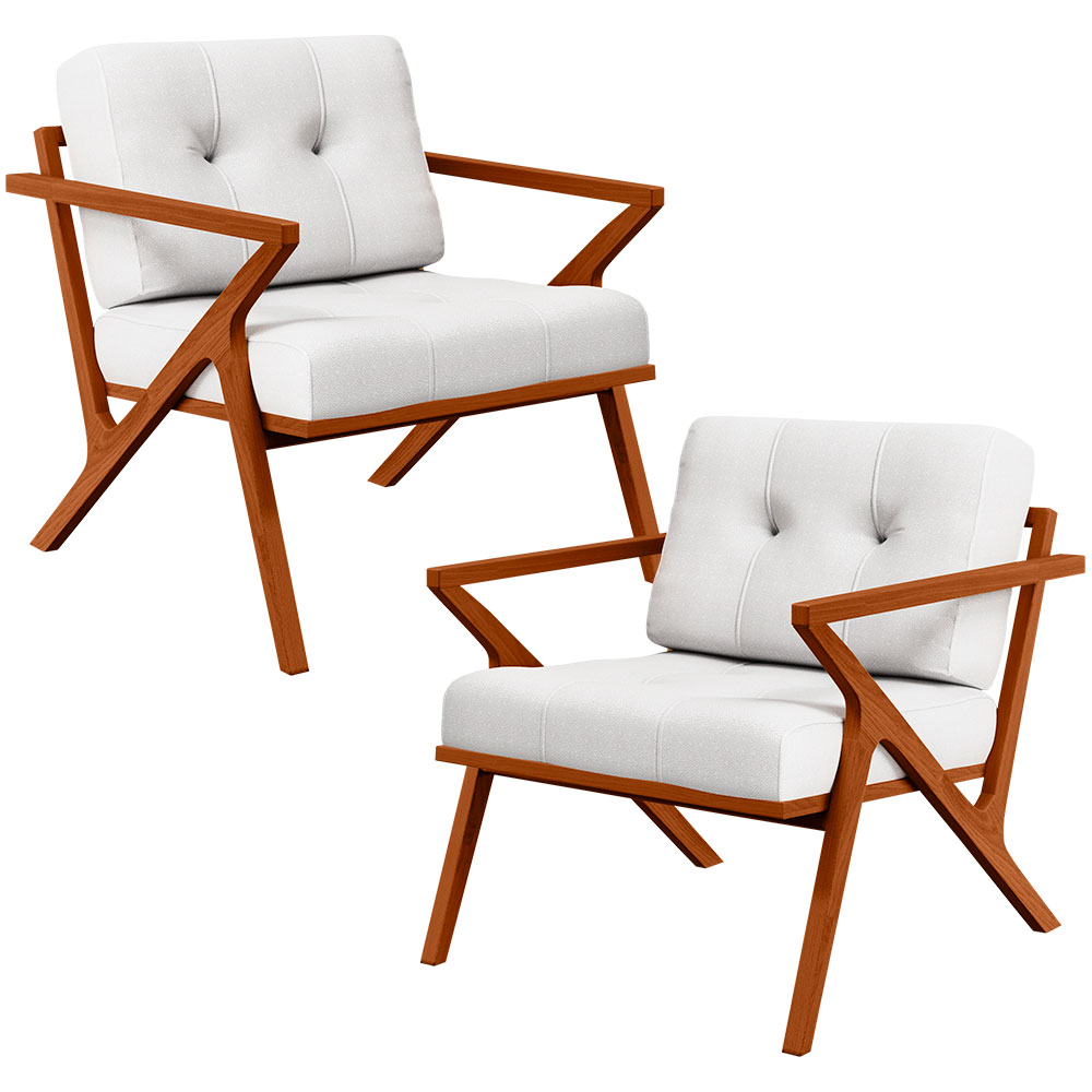 Kit 02 Poltronas Decorativas Com Cintas De Corano Laís B04 Facto Branco - Lyam Decor