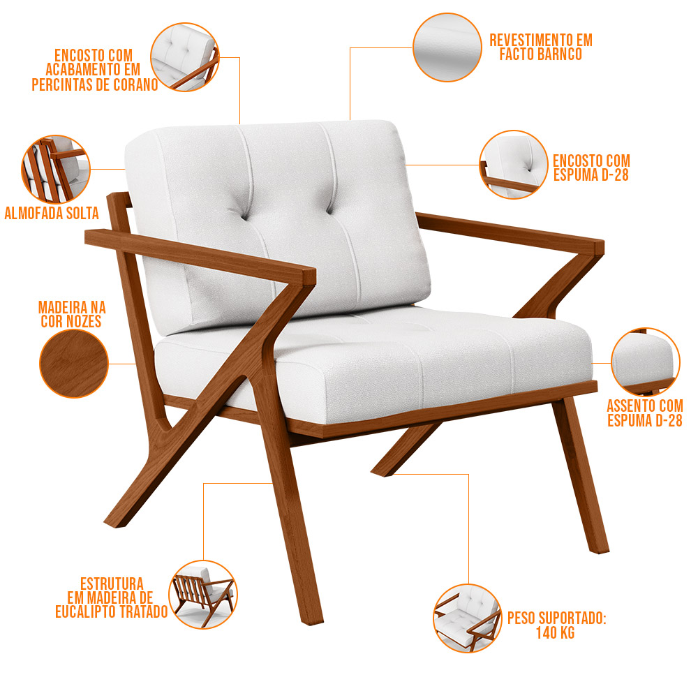 Kit 02 Poltronas Decorativas Com Cintas De Corano Laís B04 Facto Branco - Lyam Decor