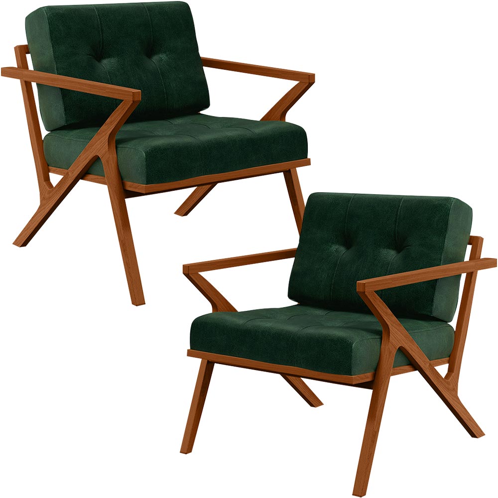 Kit 02 Poltronas Decorativas Com Cintas De Corano Laís B04 Facto Verde Musgo - Lyam Decor