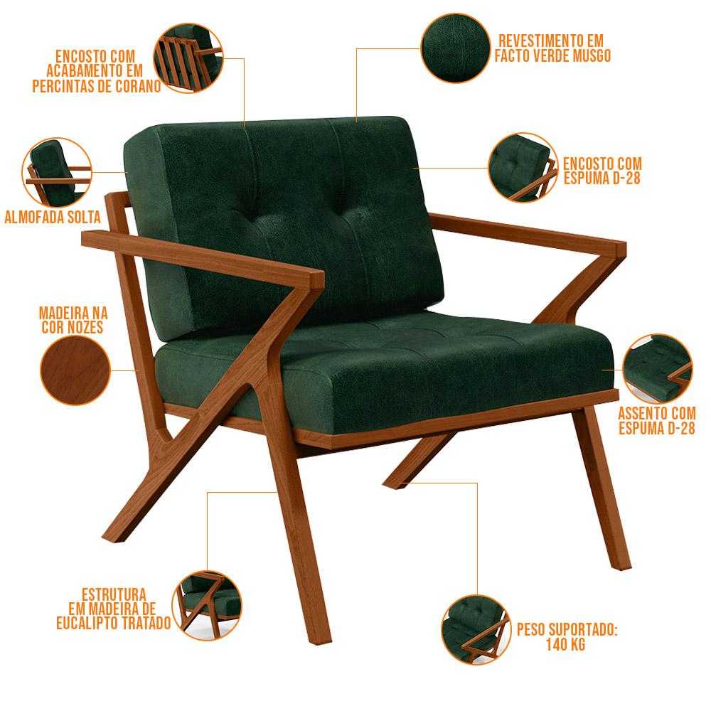 Kit 02 Poltronas Decorativas Com Cintas De Corano Laís B04 Facto Verde Musgo - Lyam Decor