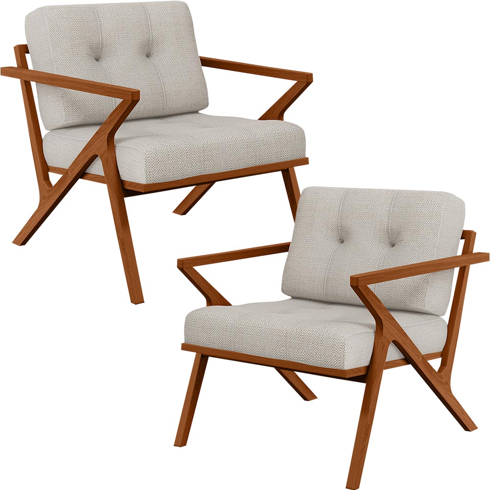 Kit 02 Poltronas Decorativas Com Cintas De Corano Laís B04 Linho Champagne - Lyam Decor