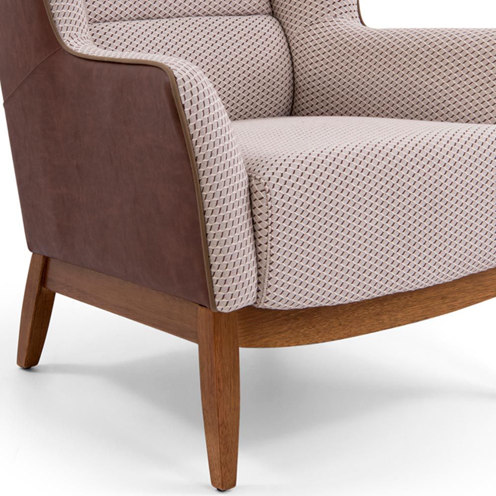 Kit 02 Poltronas Decorativas Fixa Base Milena D02 Jacar Algodão Creme Marrom A-208 - Lyam Decor