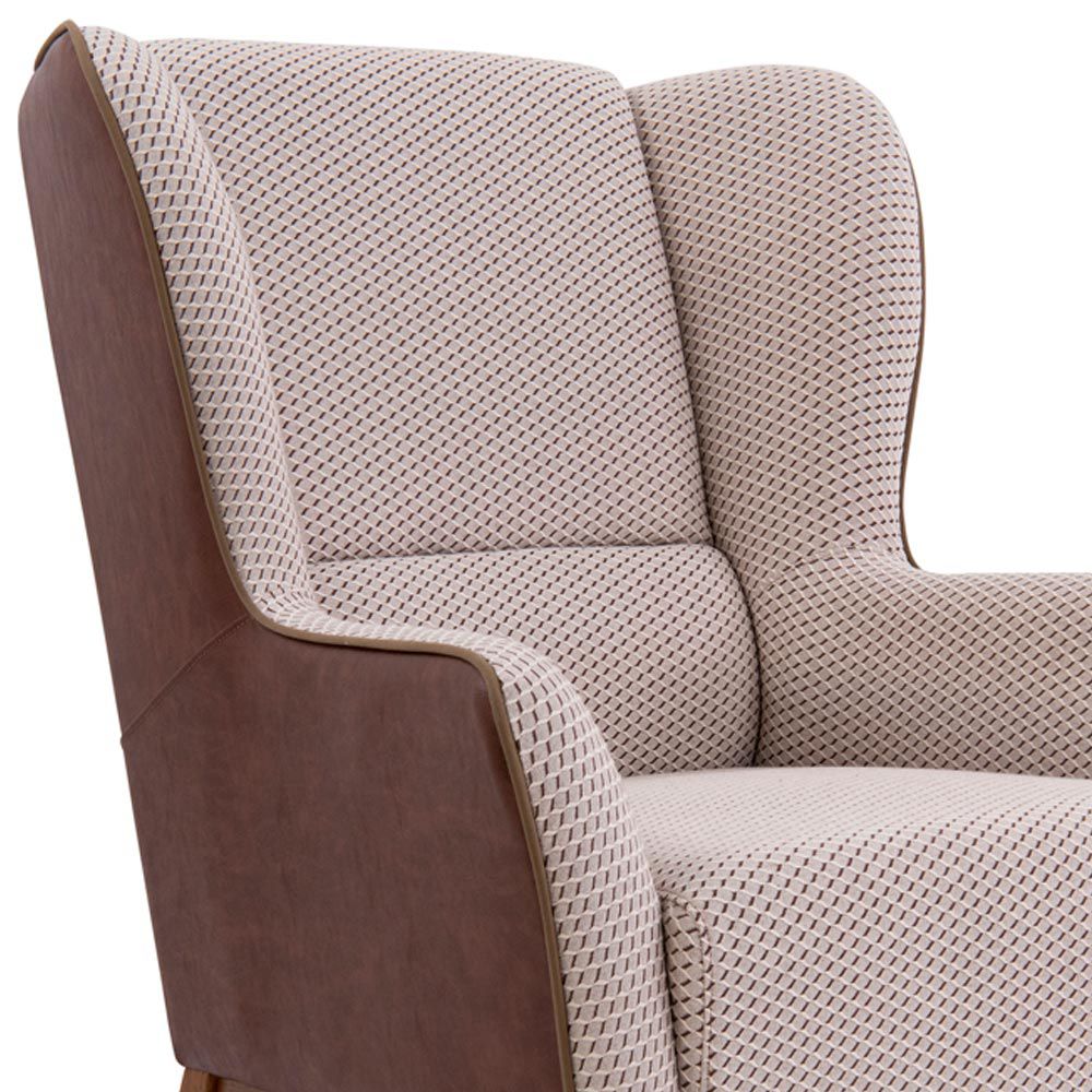 Kit 02 Poltronas Decorativas Fixa Base Milena D02 Jacar Algodão Creme Marrom A-208 - Lyam Decor
