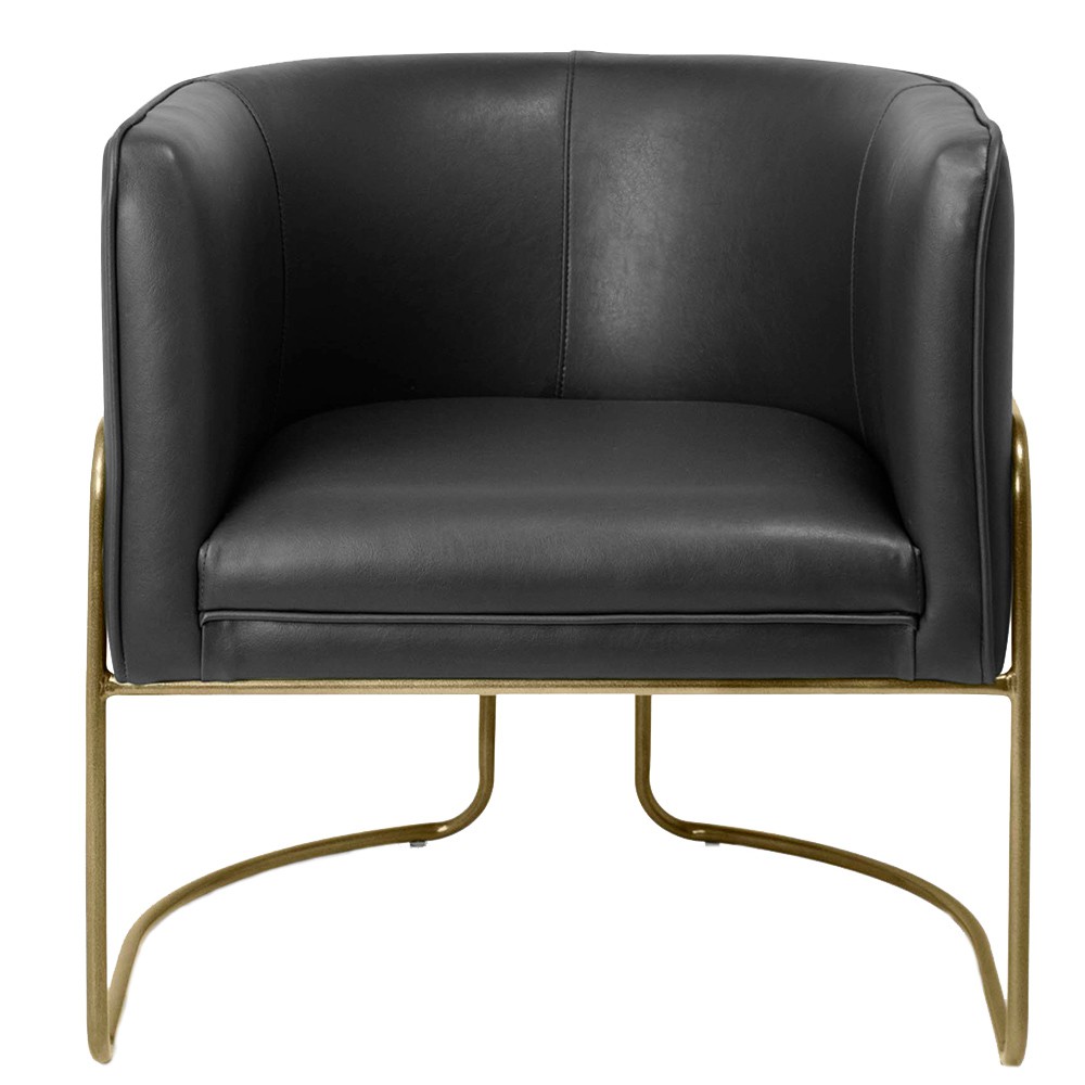 Kit 02 Poltronas Decorativas Fixa Base de Aço Bronze Betina D02 Corano Preto Fosco B-97 - Lyam Decor