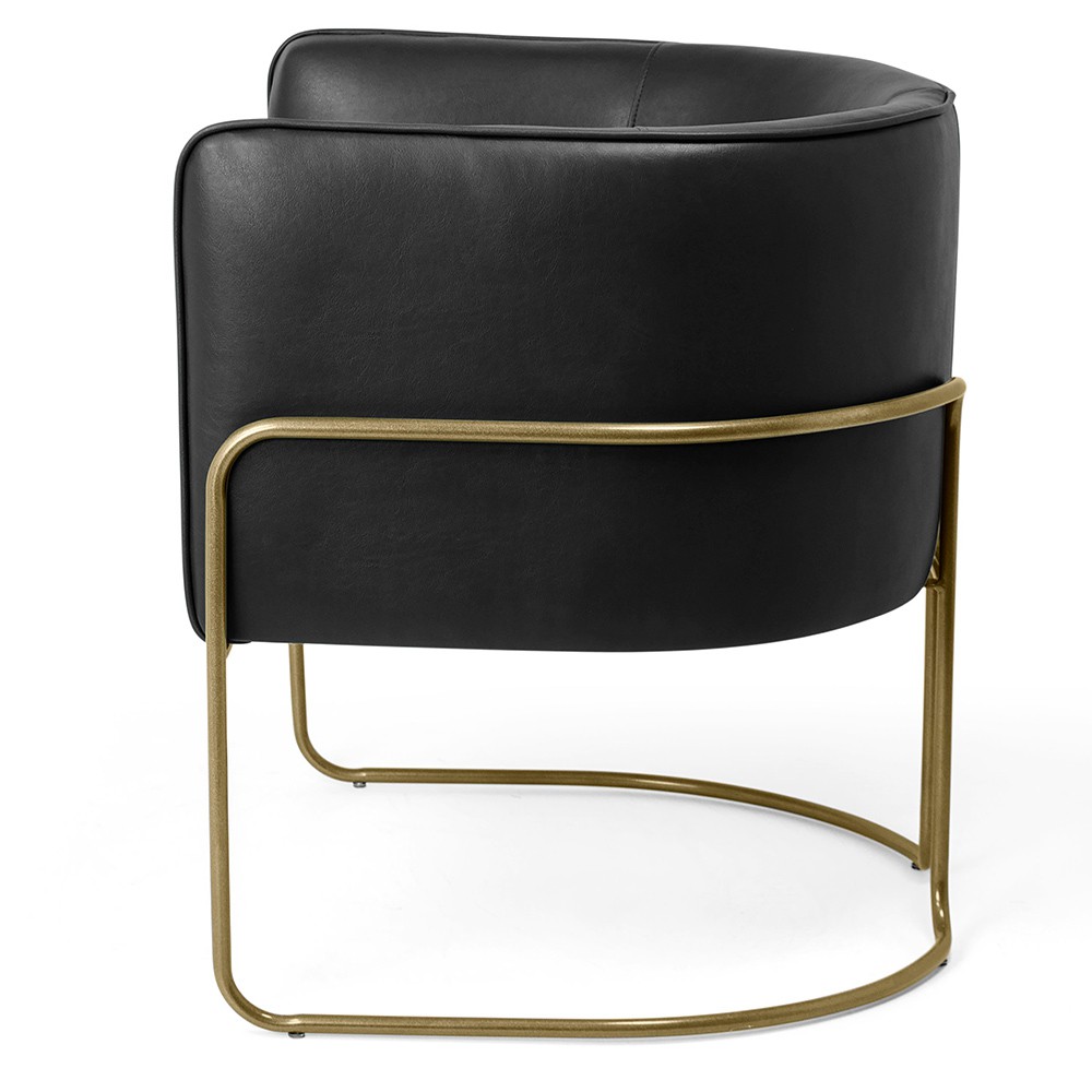 Kit 02 Poltronas Decorativas Fixa Base de Aço Bronze Betina D02 Corano Preto Fosco B-97 - Lyam Decor