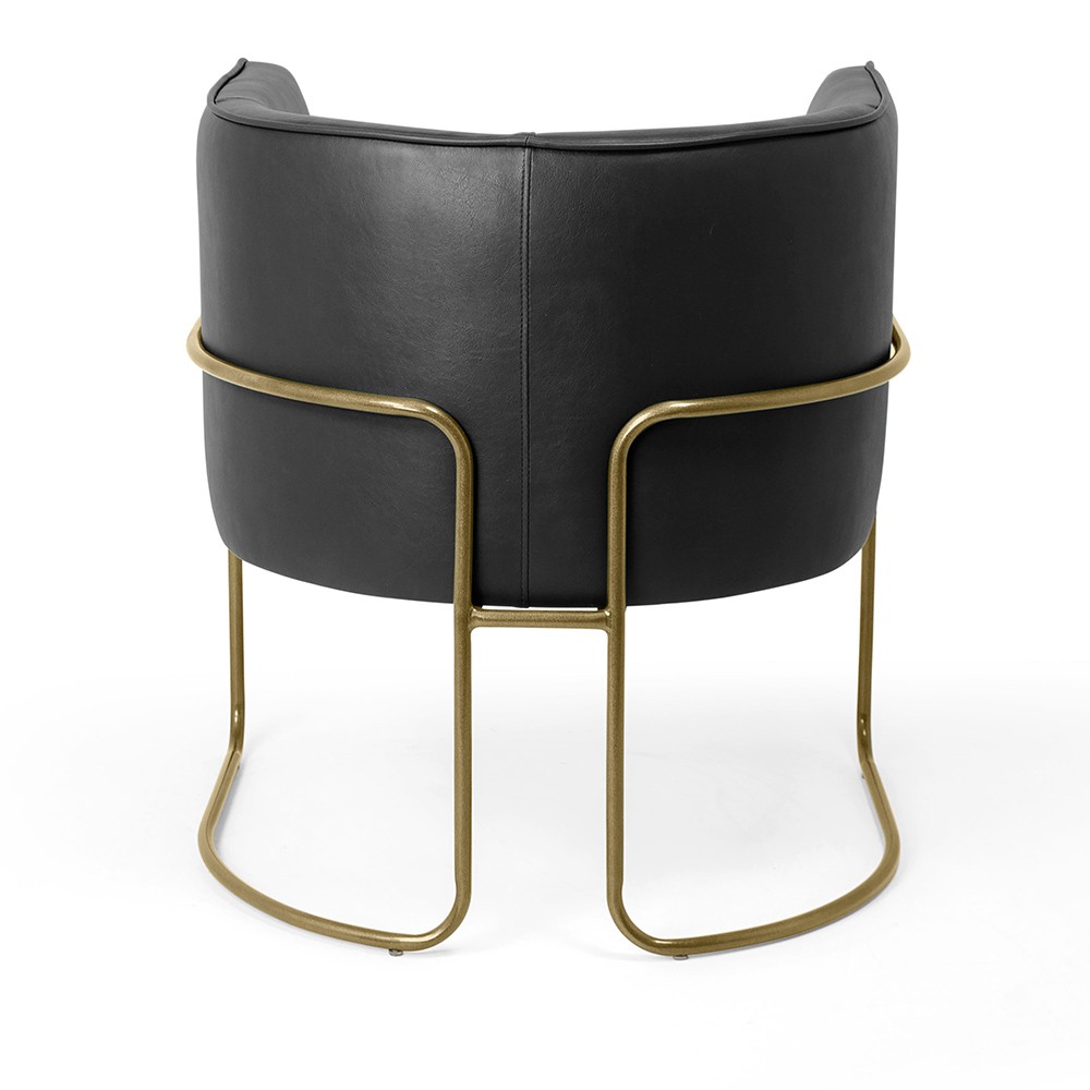 Kit 02 Poltronas Decorativas Fixa Base de Aço Bronze Betina D02 Corano Preto Fosco B-97 - Lyam Decor