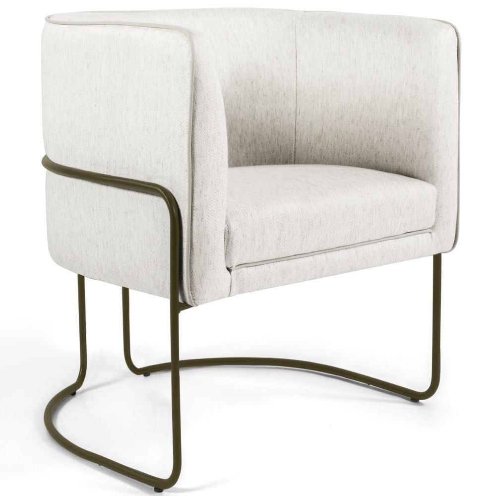 Kit 02 Poltronas Decorativas Fixa Base de Aço Bronze Betina D02 Linho Creme A-48 - Lyam Decor
