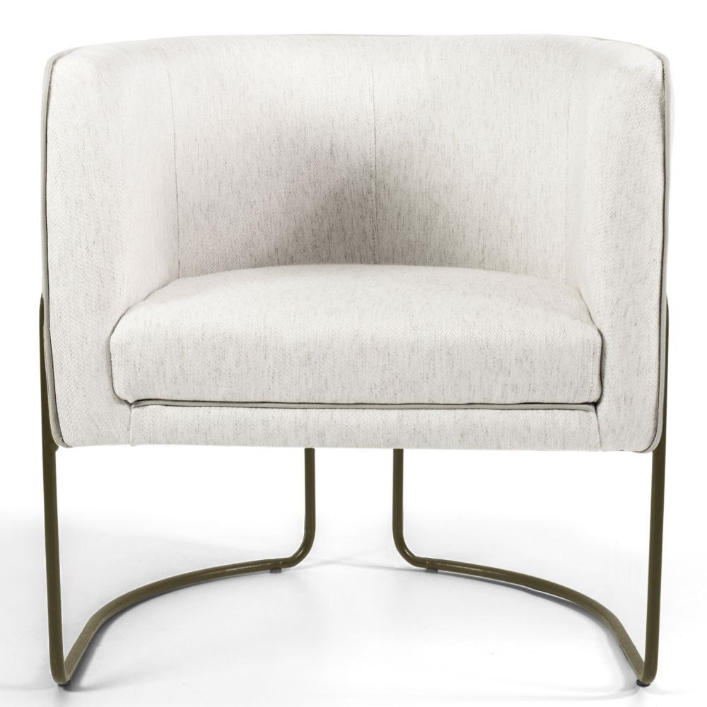 Kit 02 Poltronas Decorativas Fixa Base de Aço Bronze Betina D02 Linho Creme A-48 - Lyam Decor