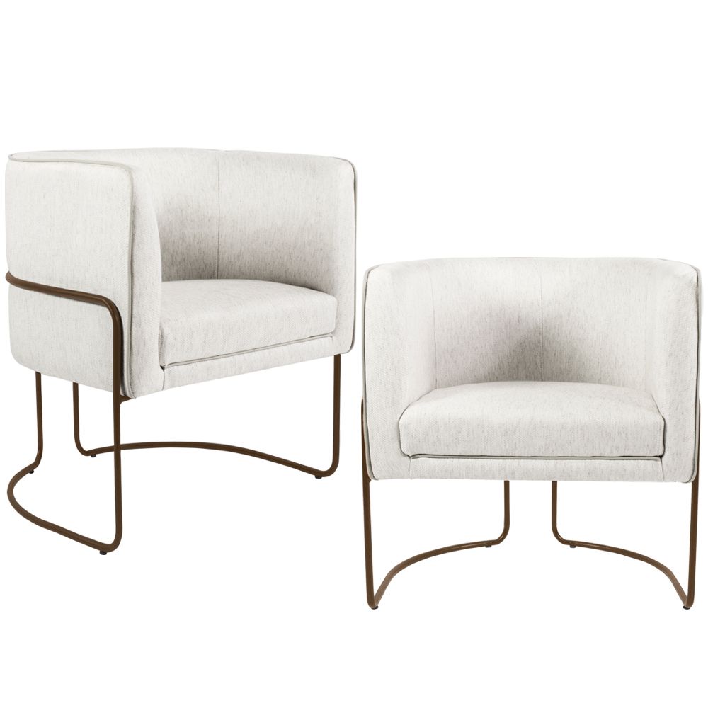 Kit 02 Poltronas Decorativas Fixa Base de Aço Choco Betina D02 Linho Creme A-48 - Lyam Decor