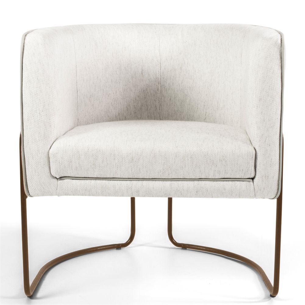Kit 02 Poltronas Decorativas Fixa Base de Aço Choco Betina D02 Linho Creme A-48 - Lyam Decor