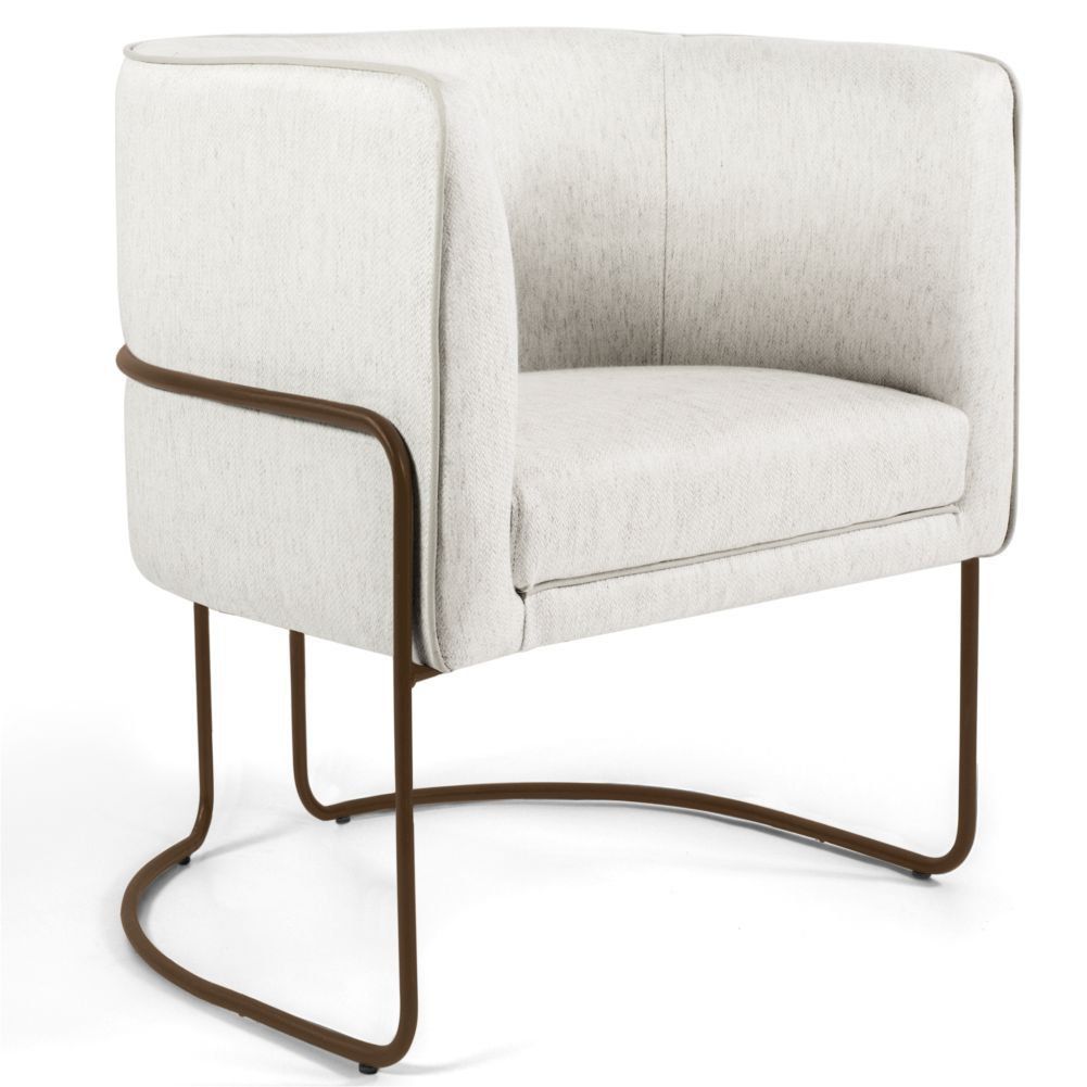 Kit 02 Poltronas Decorativas Fixa Base de Aço Choco Betina D02 Linho Creme A-48 - Lyam Decor