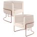 Kit 02 Poltronas Decorativas Fixa Base de Aço Cobre Betina D02 Veludo Bege C-309 - Lyam Decor