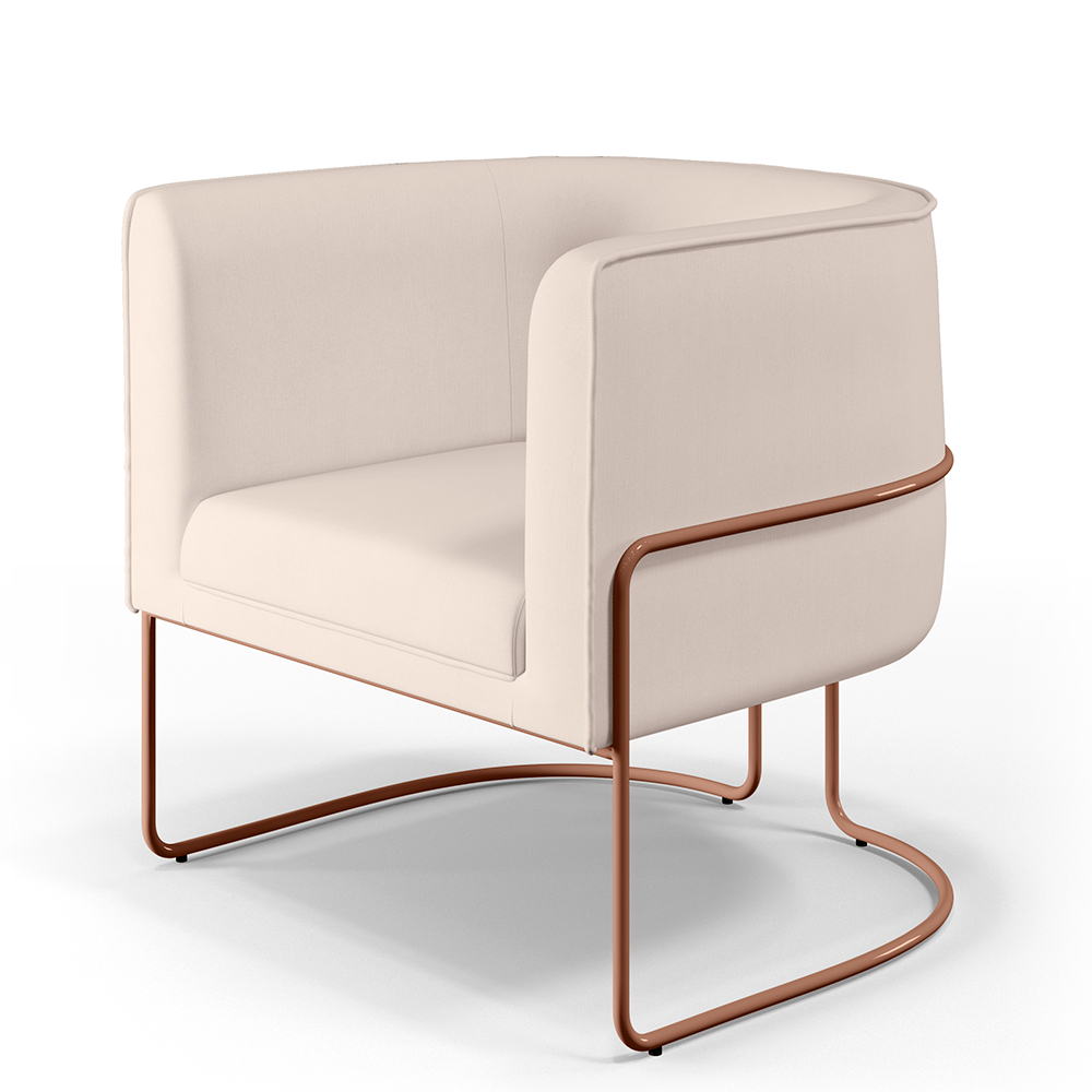 Kit 02 Poltronas Decorativas Fixa Base de Aço Cobre Betina D02 Veludo Bege C-309 - Lyam Decor