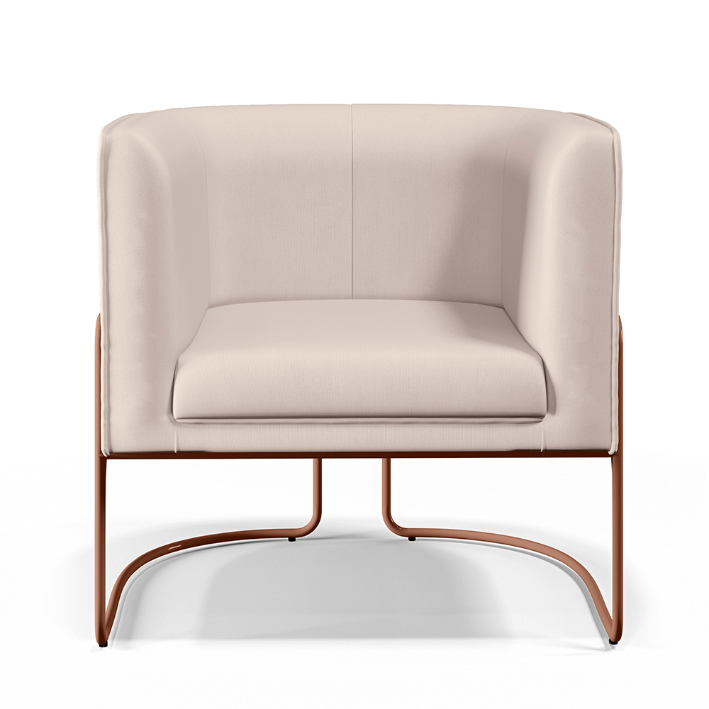 Kit 02 Poltronas Decorativas Fixa Base de Aço Cobre Betina D02 Veludo Bege C-309 - Lyam Decor