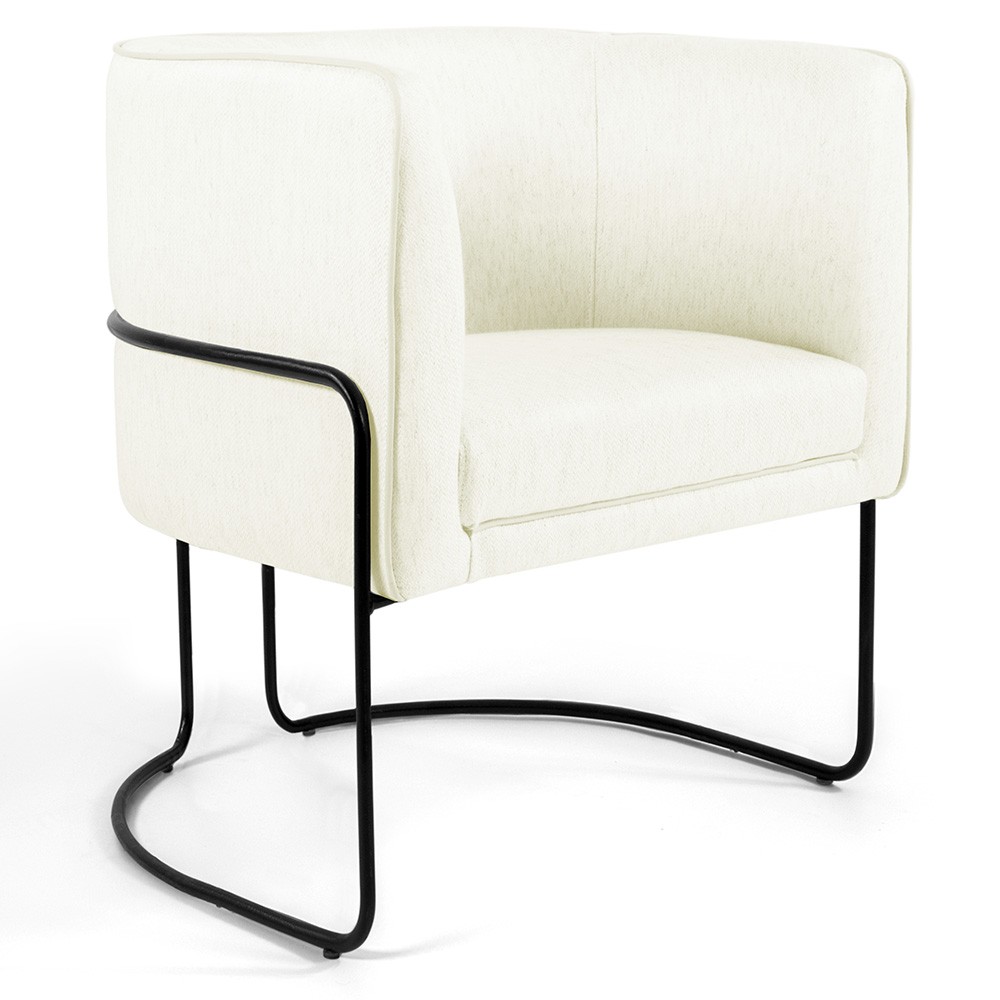 Kit 02 Poltronas Decorativas Fixa Base de Aço Preto Betina D02 Corano Bege C-26 - Lyam Decor