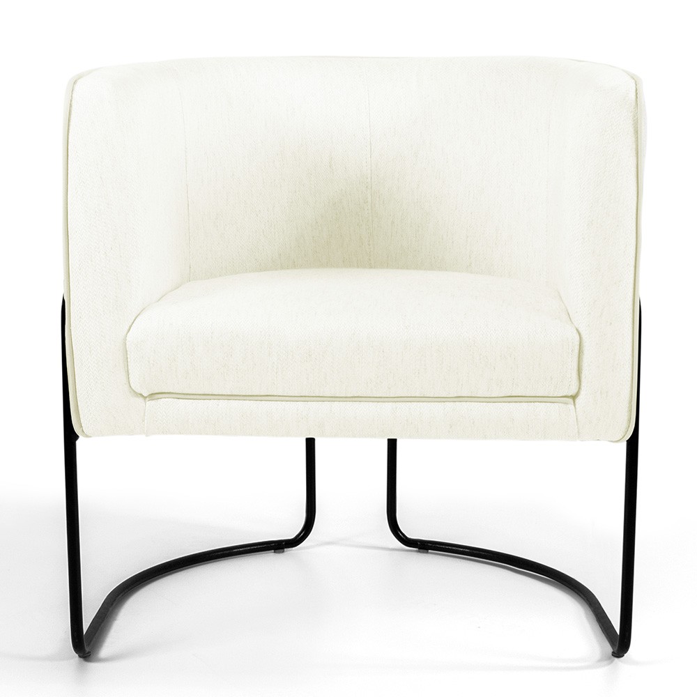 Kit 02 Poltronas Decorativas Fixa Base de Aço Preto Betina D02 Corano Bege C-26 - Lyam Decor