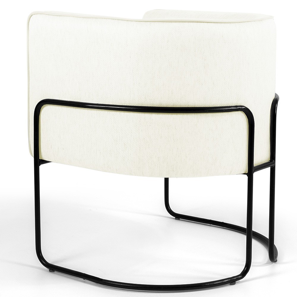 Kit 02 Poltronas Decorativas Fixa Base de Aço Preto Betina D02 Corano Bege C-26 - Lyam Decor