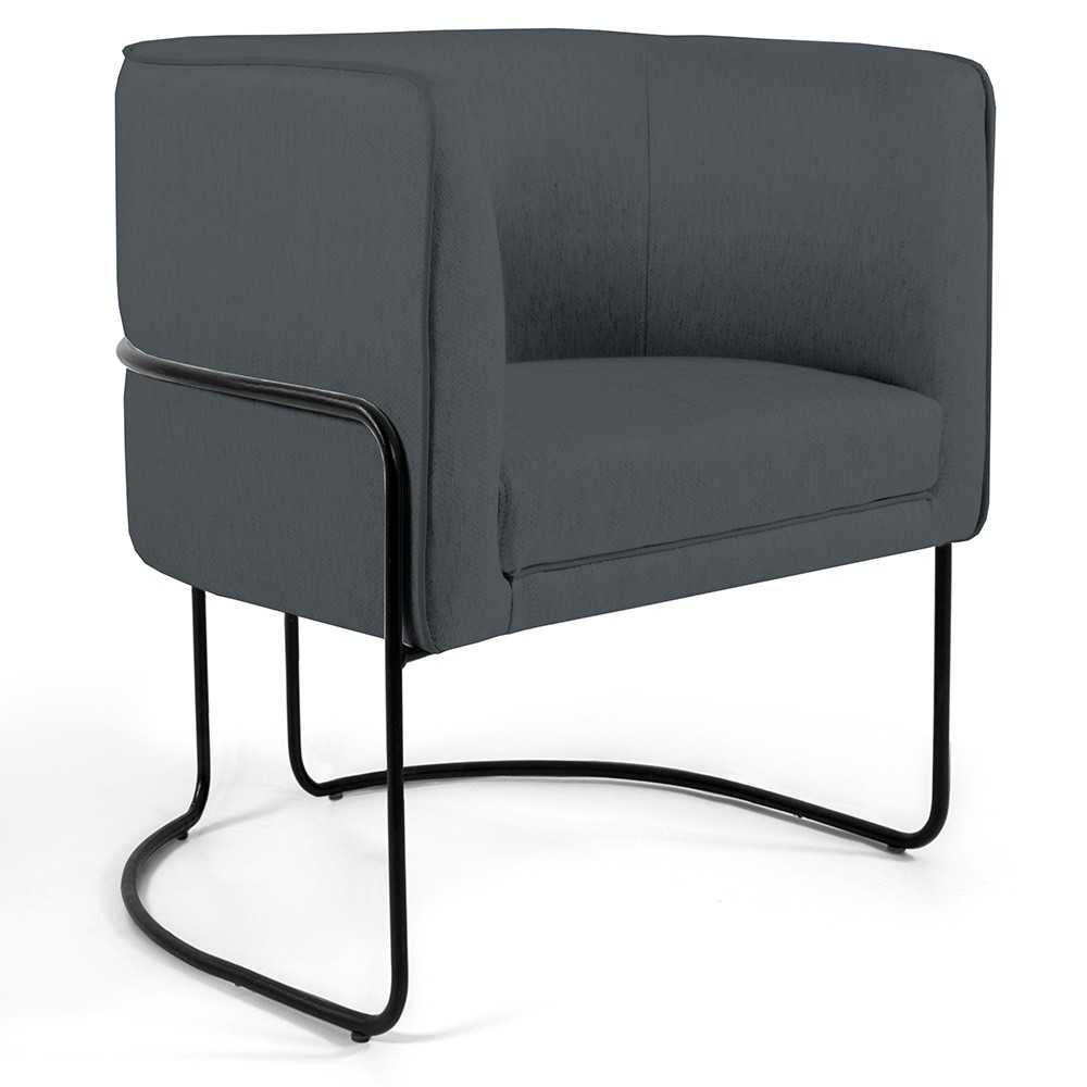 Kit 02 Poltronas Decorativas Fixa Base de Aço Preto Betina D02 Corano Cinza C-03 - Lyam Decor