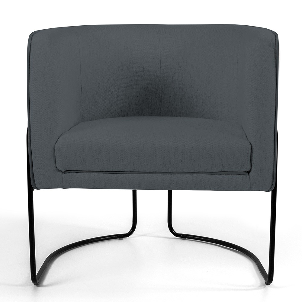 Kit 02 Poltronas Decorativas Fixa Base de Aço Preto Betina D02 Corano Cinza C-03 - Lyam Decor